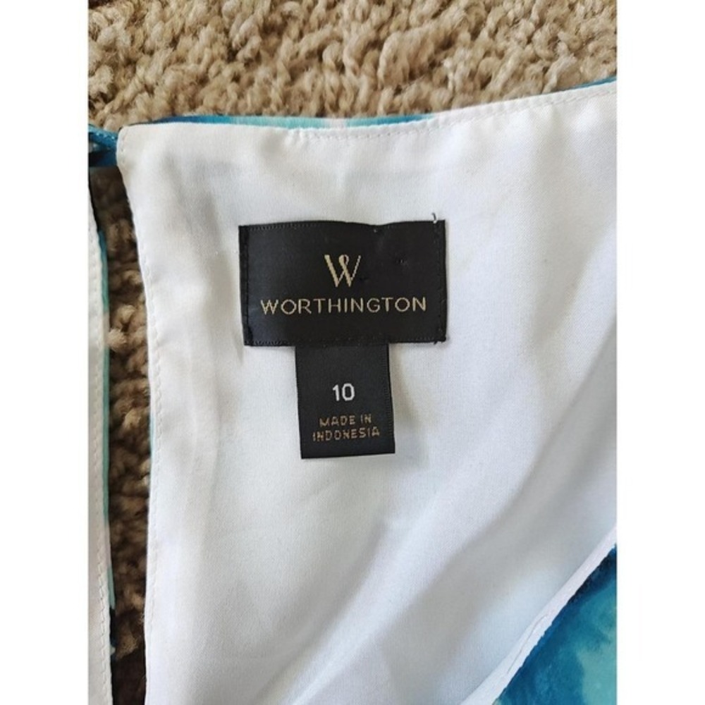 Women Worthington Dress Sz 10 Floral Popover Blue Black Sleeveless Shift Sheath - Picture 3 of 8